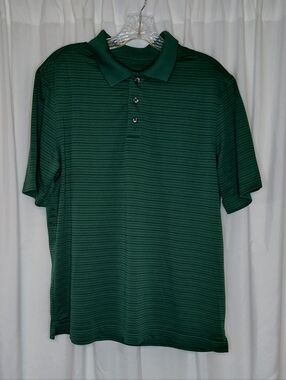 Men's Forest Green Striped Polo Shirt